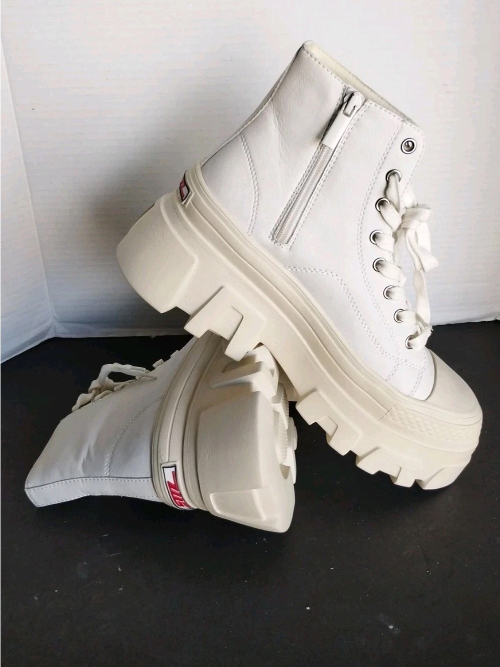 Steve Madden White Lug-Sole High-Top Combat Boots